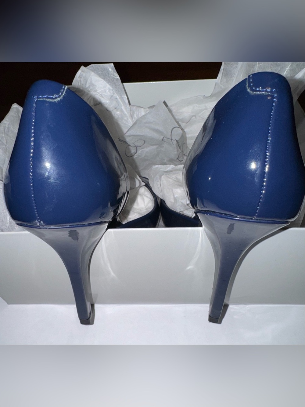 Jessica Simpson Navy Patent Open-Toe Pumps - Picture 7 of 12